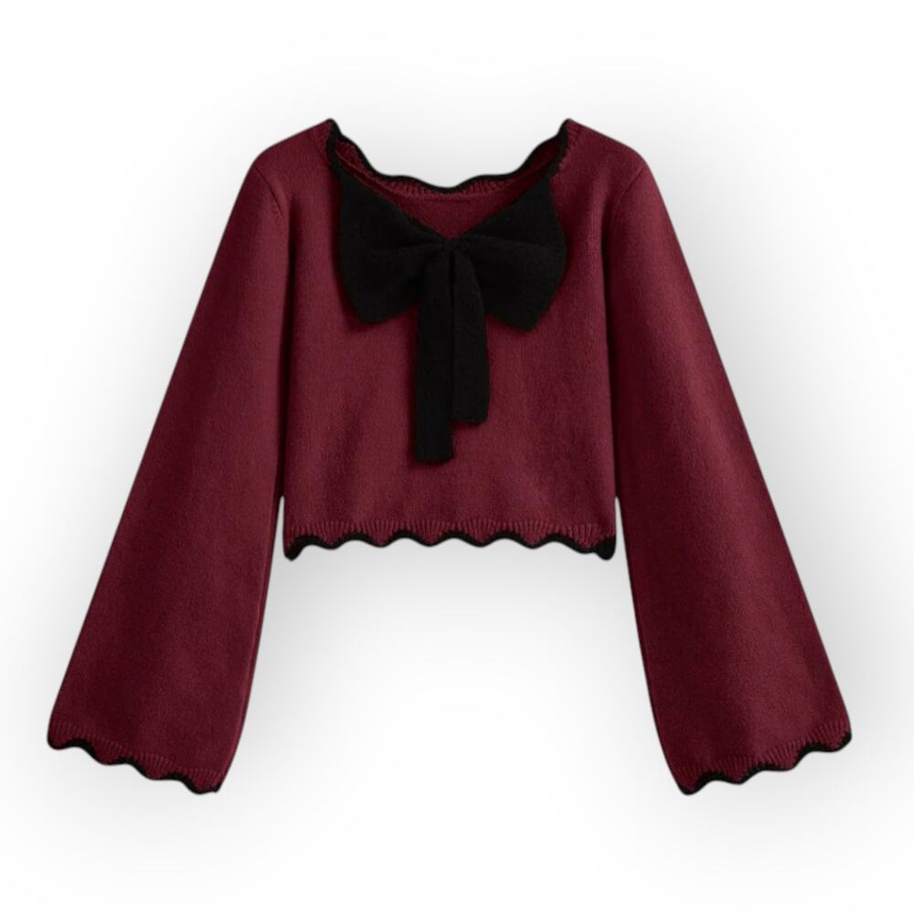 Commense Bow Contrast Wave Trim Sweater – Burgundy | NWT | Size XL